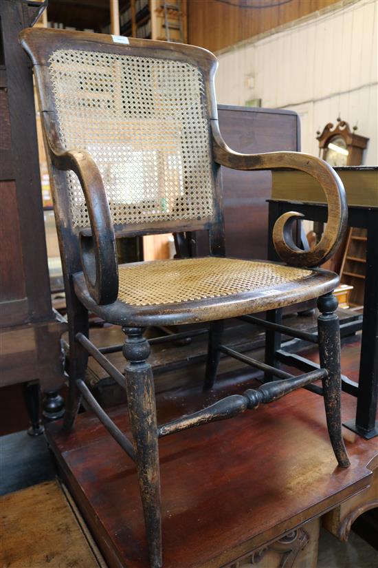 Victorian cane seat and back scroll armchair